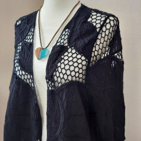 May & July Tops - MAY & JULY BLACK JACKET  CROCHET L